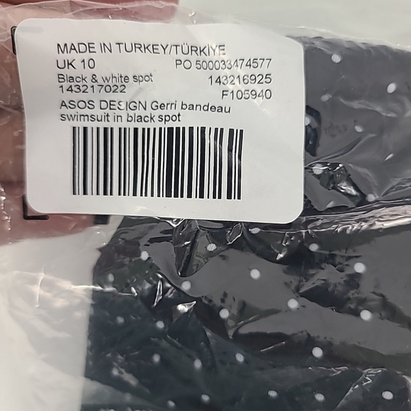 NEW ASOS DESIGN Women's One Piece Black & White Spot Bandeau Swimsuit Sz 6 US - Picture 9 of 9